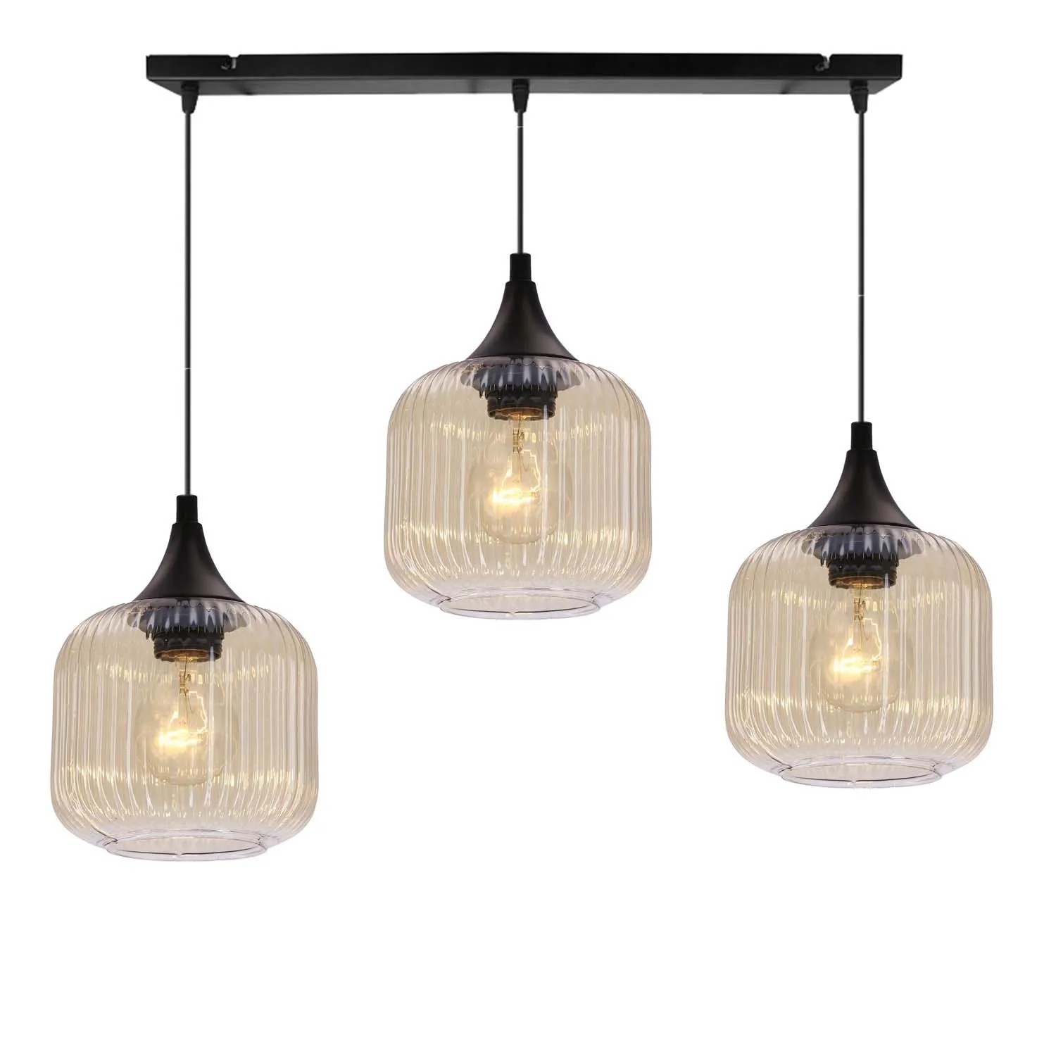 Candellux Lampa wisząca ESTAS czarna 3xE27 40W klosz bursztynowy