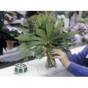 Zielony drut płaski (Ø 0,4 mm, 100 m) używany do wiązania roślin i majsterkowania.