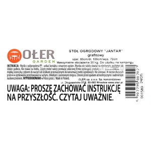 Stół ogrodowy JANTAR grafitowy