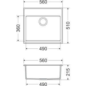 Rysunek techniczny zlewozmywaka granitowego t.b.t. z wymiarami.