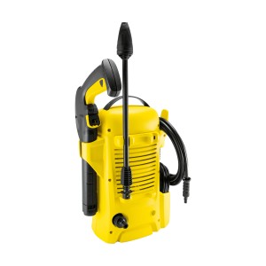 Myjka wysokociśnieniowa Kärcher K2 Universal Edition, żółta, z schowanymi akcesoriami.