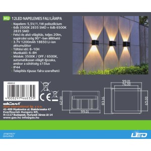 Düwi Kinkiet solarny NIKE 12LED 3500/6500K IP44 czarny