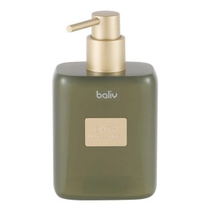 Oliwkowy dozownik mydła Baliv, część zestawu akcesoriów łazienkowych.