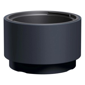 Ciemnoszara, okrągła doniczka t.b.t. do użytku wewnątrz i na zewnątrz.