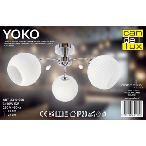 Candellux Lampa sufitowa YOKO chromowa 3xE27 40W klosz biały