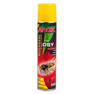 Arox spray na osy, żółta puszka z motywem osy.