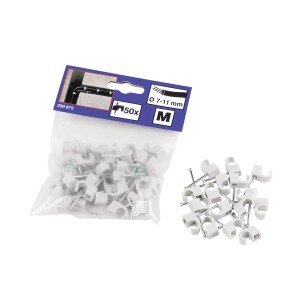 Uchwyty kablowe z gwoździem, 7-11 mm, 50 sztuk do mocowania kabli na ścianie i drewnie.