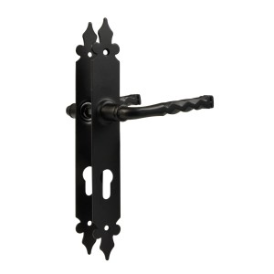 Czarny zestaw klamek do drzwi w stylu antycznym do drzwi wewnętrznych.