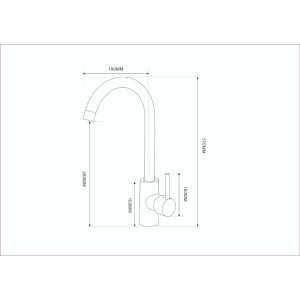 Szkic jednouchwytowej baterii t.b.t. z wymiarami.