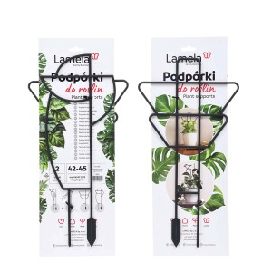 Dwa podpory dla roślin t.b.t. wykonane z czarnego drutu metalowego w różnych kształtach.