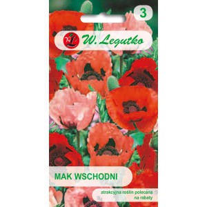 Opakowanie nasion maku: Mak wschodni w odcieniach czerwieni i różu.