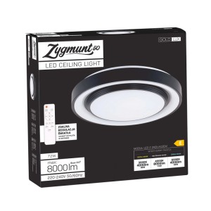 Opakowanie okrągłej lampy sufitowej LED. Nowoczesny design z pilotem.