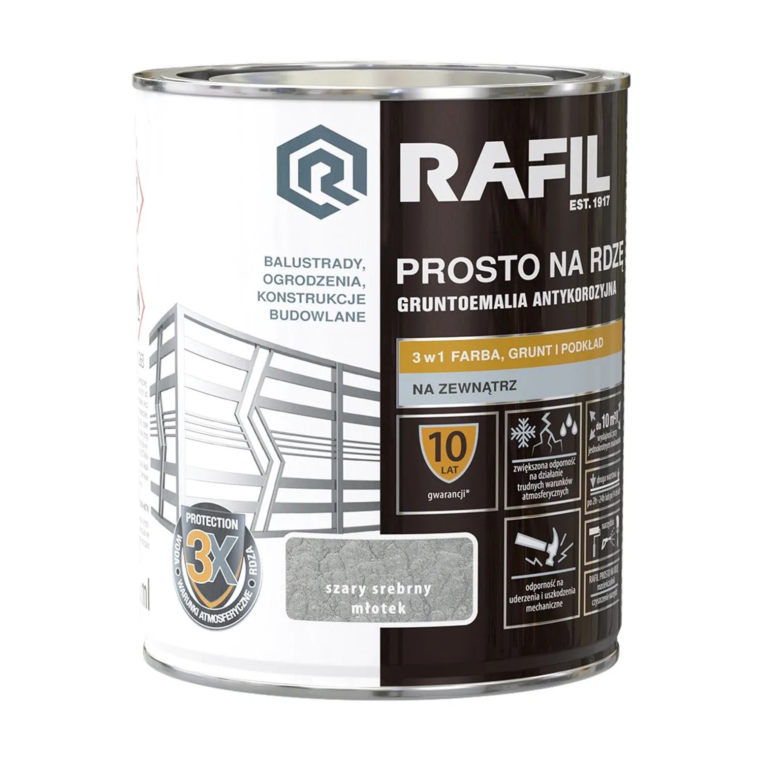Rafil Farba na rdzę szary srebrny młotkowy 0,75L