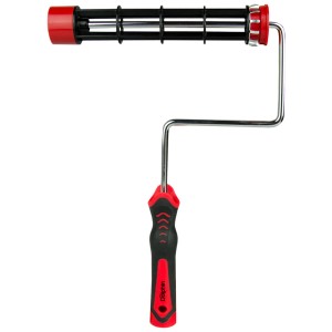 Uchwyt do wałka malarskiego t.b.t. z czerwono-czarną rączką.