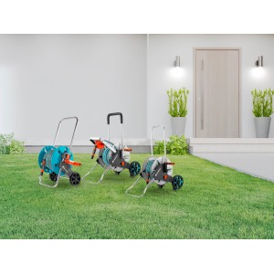 Wiele wózków na wąż ogrodowy. Różne modele i kolory.