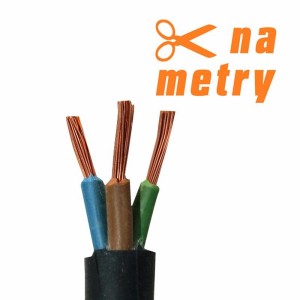 Czarny przewód gumowy H05RR-F 3G1,5 na metry z obciętymi końcami.