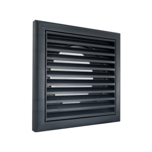 Szara kratka wentylacyjna do montażu na ścianie.