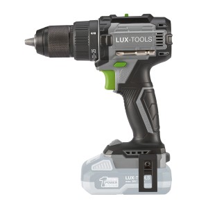 Wiertarko-wkrętarka akumulatorowa LUX 20V A-BS-20 B, wiertarka akumulatorowa w kolorze szarym, czarnym i zielonym.
