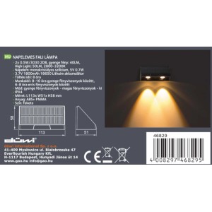 Düwi Kinkiet solarny HEBE 2x0,5W ciepła biel 40/50lm IP44 czarny