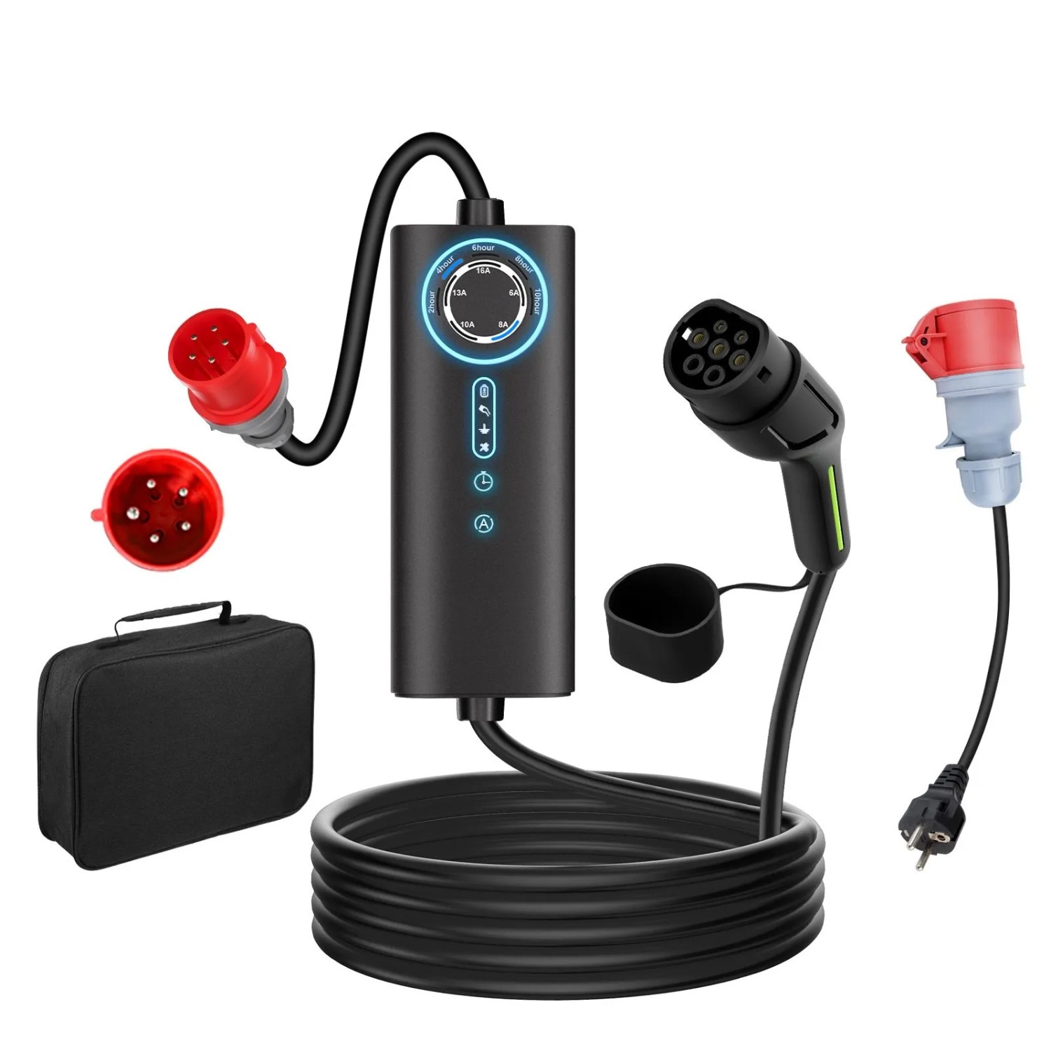 Junsun 11 kW Typ 2 Ładowarka EV 10 m Kabel 3-fazowy Z Torbą Regulacja Prądu 6-16A z Adapter