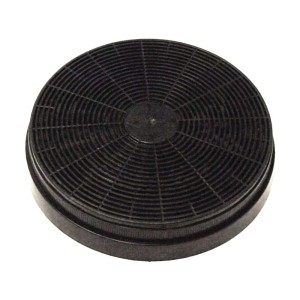 Czarny, okrągły filtr węglowy aktywny t.b.t. do okapów kuchennych.