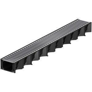 Odwodnienie liniowe ACO Hexaline 2.0, 1 m, czarny plastik z rusztem ze stali ocynkowanej.