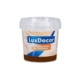 Szpachla do drewna LuxDecor w wiadrze, brązowa naprawa drewna do narzędzi.