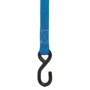 Niebieski pas mocujący z hakiem S, 25 mm x 3,5 m, do bezpiecznego transportu.