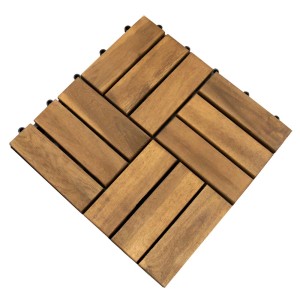 Kwadratowa płytka podestowa t.b.t. z drewna, wzór jodełka.