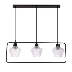 Candellux Lampa wisząca NIKO czarna 3xE27 40W klosz bezbarwny karbowany