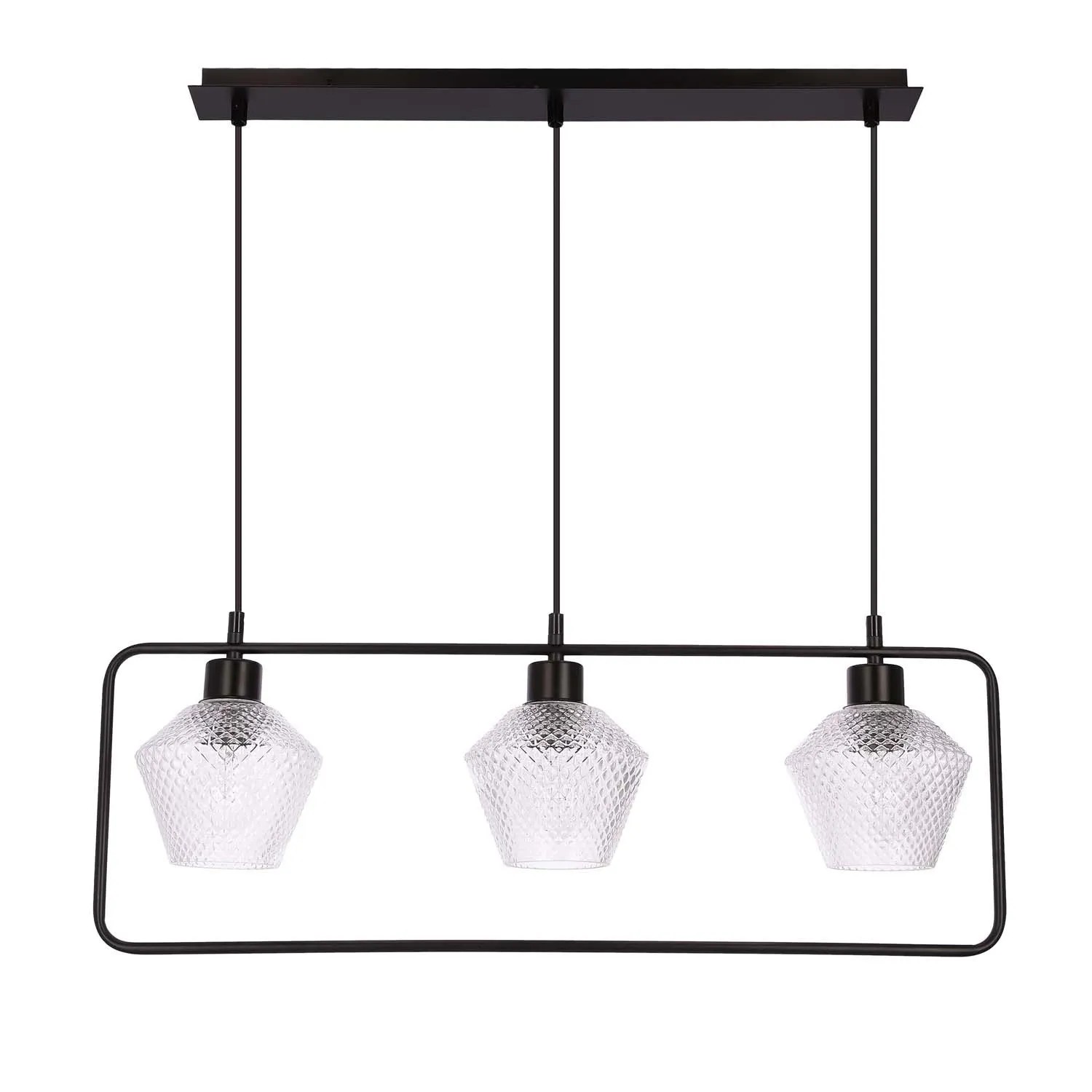 Candellux Lampa wisząca NIKO czarna 3xE27 40W klosz bezbarwny karbowany