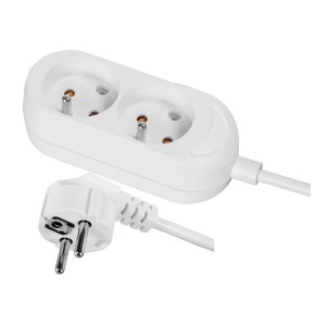 Biała wtyczka t.b.t. z dwoma gniazdami, kategoria: Przedłużacze.