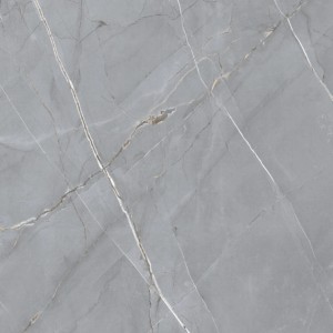 Szara płytka podłogowa z efektem marmuru i delikatnymi białymi żyłkami.