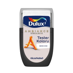 Dulux Ambiance Ceramic tester koloru Boho Chic do farb ściennych.