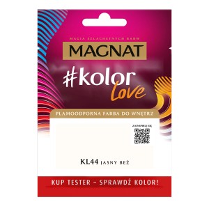 Próbka koloru Magnat #kolor Love KL44 Jasny Bez, jasnobeżowa farba do ścian.