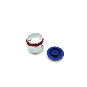 Uchwyt zapasowy t.b.t., chromowany z czerwonym pierścieniem i niebieską osłoną.