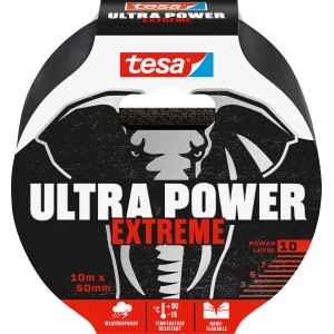 Taśma naprawcza Tesa Ultra Power Extreme, 10 m x 50 mm, wyjątkowo mocna i odporna na warunki atmosferyczne.