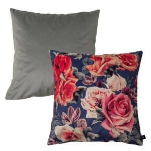 Poduszka t.b.t. z kwiatowym wzorem i szarym tyłem.