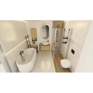 Wolnostojąca wanna w nowoczesnym wystroju łazienki.