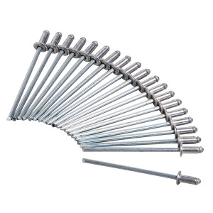 Zestaw nitów zrywalnych LUX (3 mm x 6 mm) z podkładkami z aluminium i stali.