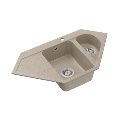 Zlewozmywak Corner Geo 2-kom. narożny beżowy 95,5x49 cm