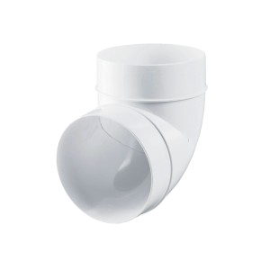 Białe kolanko kanałowe t.b.t. do systemów wentylacyjnych.