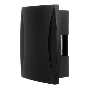 Czarny dzwonek do drzwi t.b.t. do użytku zewnętrznego.