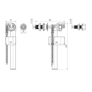 Rysunek techniczny: t.b.t. do spłuczek natynkowych z wymiarami.