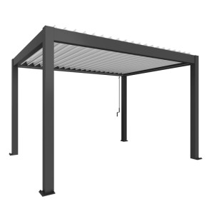 Biohort Pergola 4x3 m w kolorze ciemnoszaro-białym: Nowoczesne zadaszenie tarasu z lamelami i drenażem.