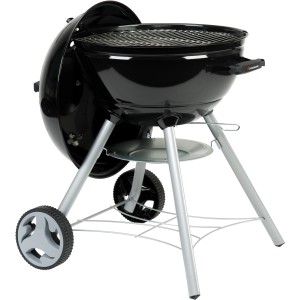 Czarny grill węglowy Landmann Kepler 200 z rusztem ze stali nierdzewnej i termometrem.