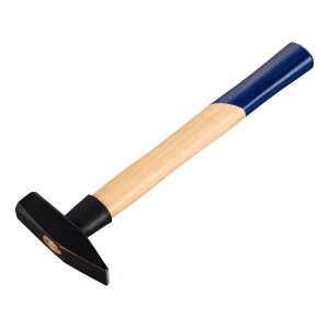 Młotek ślusarski LUX 400g z jesionowym trzonkiem i niebieskim uchwytem.