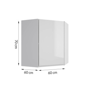 Biała szafka narożna wisząca do kuchni, część zestawu mebli kuchennych.