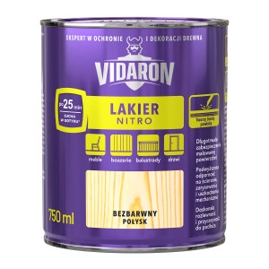 Puszka lakieru do mebli Vidaron Nitro, bezbarwny połysk, do mebli, boazerii, balustrad i drzwi.