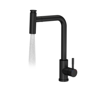 Czarna bateria jednouchwytowa z wypływającą wodą.